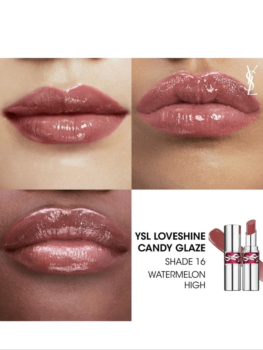 YSL Love Shine Candy Glaze Lip Gloss Stick: Watermelon High 16, .11oz (FS), NIB